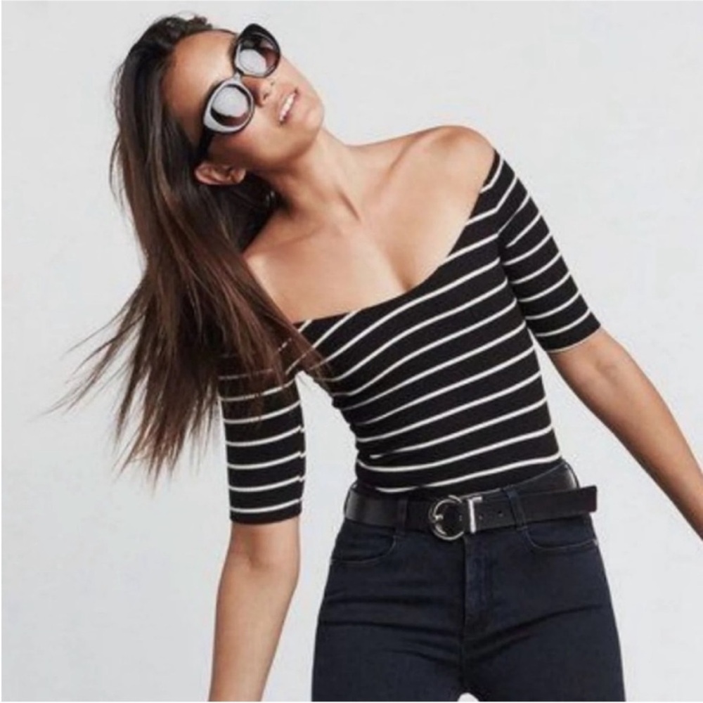 Reformation Black and White Striped Crop Top XL